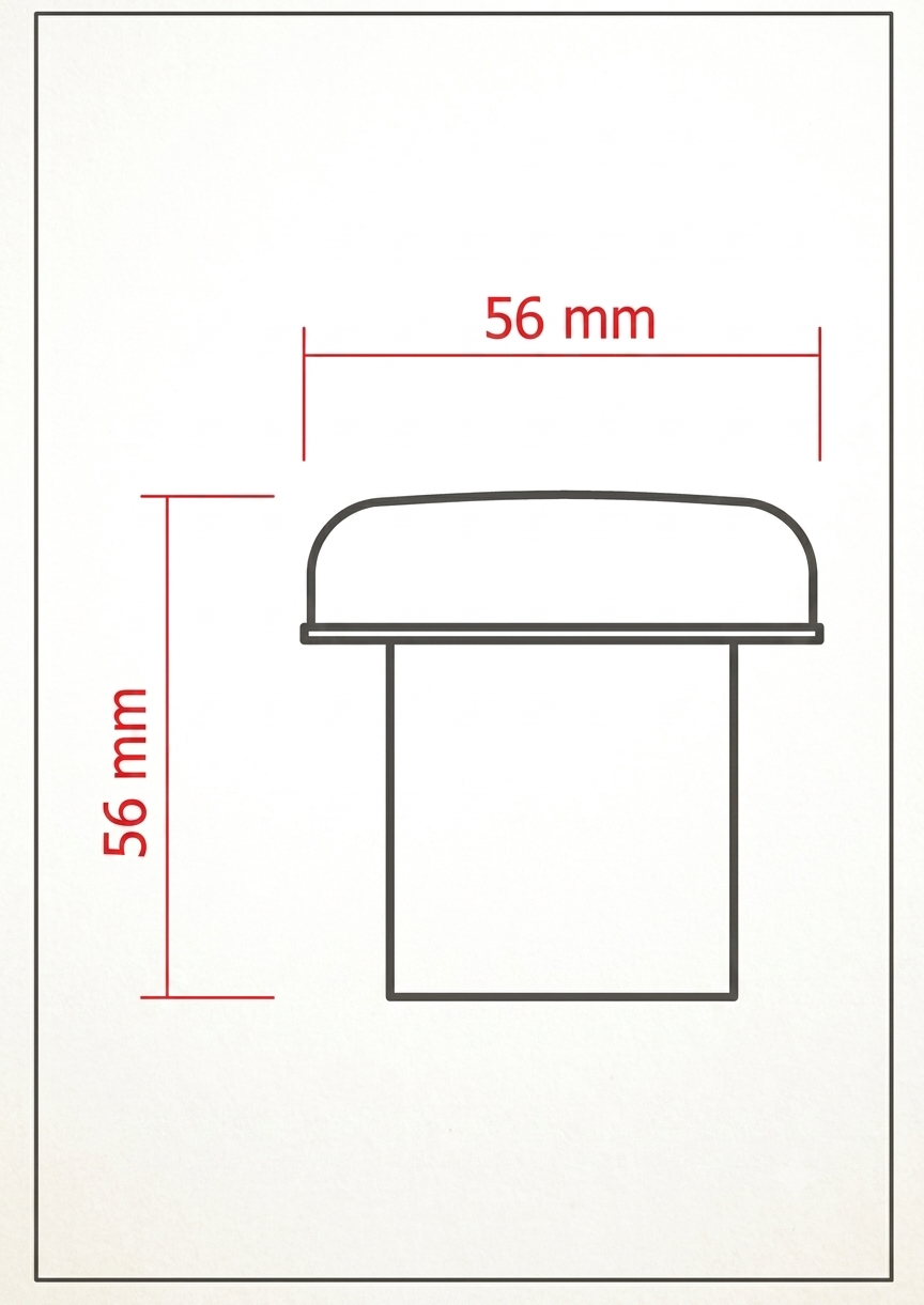 Diagrama de medidas do Protetor PB: 56 mm de diâmetro e 57 mm de altura