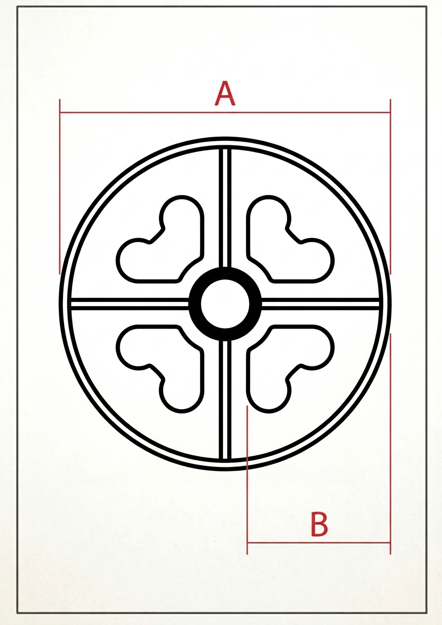 Diagrama de medidas do Rolete RF: A (diâmetro externo) e B (cobrimento)